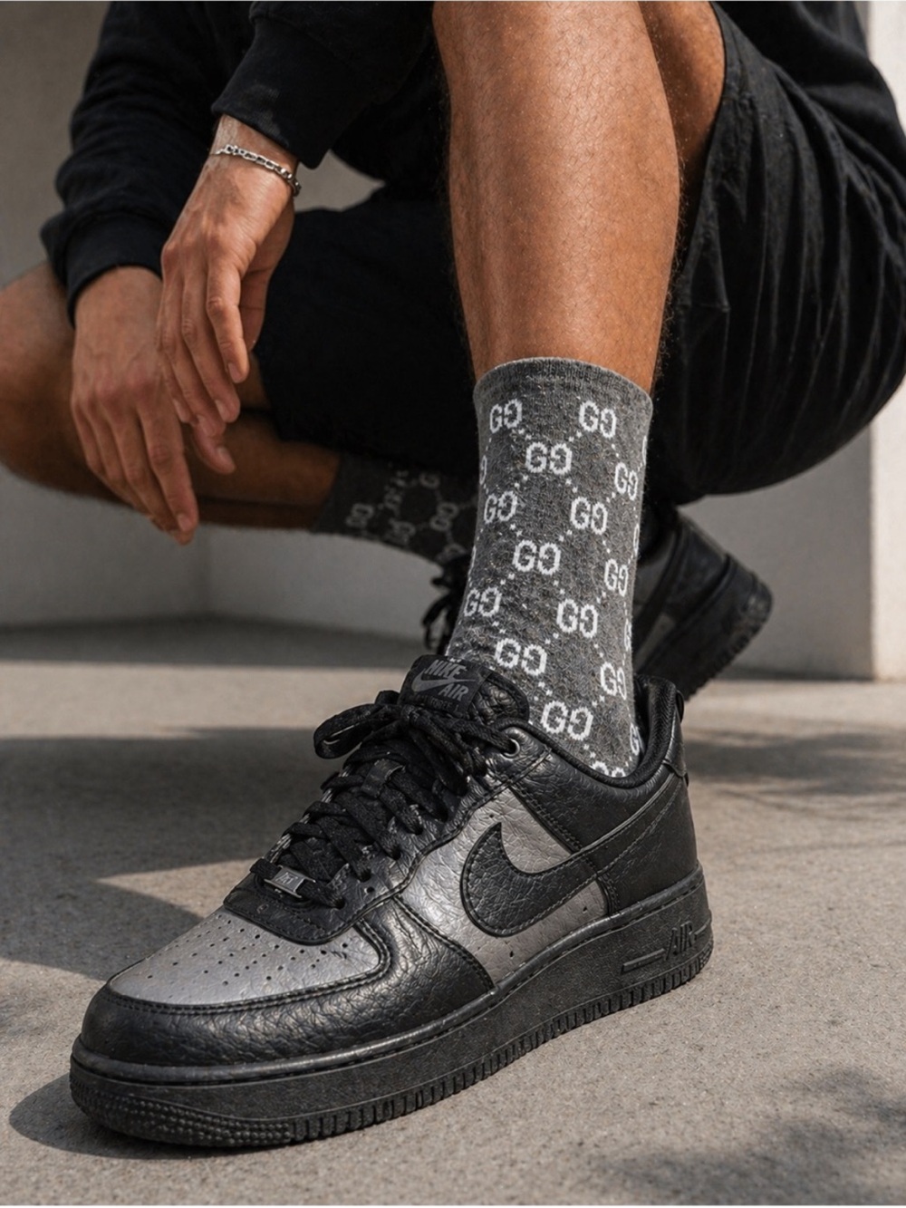 Gucci Gray GG Logo Crew Socks
